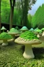 Placeholder: A lime green grove filled with mushrooms designed in Ica stones painted by Vincent van Gogh