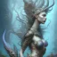 Placeholder: sango fantasy, fantasy magic, intricate, sharp focus, illustration, highly detailed, digital painting, concept art, matte, artgerm and paul lewin and kehinde wiley, masterpiece sexy lips African lady crab body mermaid tiger head turquoise space lady beach sea under water mermaid seaweed