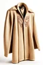 Placeholder: Superman's Balenciaga overcoat Winter elegant inspired by Superman's emblem design beige tones with dual color on a white background, product catalog photography, soft spot lighting, depth of field, 4k –ar 3:5 –q 2