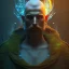 Placeholder: close up of robed monk in candle light, Dark fantasy concept art, dynamic lighting, Intricately detailed, Splash screen art, deep color, Unreal Engine, volumetric lighting, blue flowers, moss, leather, creek, flowing water, fantasy dark forest artwork,