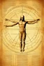 Placeholder: Leonardo da Vinci's Vitruvian man against the background of the matrix and the crumbling ones and zeroes.Solid science fiction, high resolution. Clear elaboration of all the details.