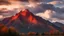 Placeholder: Big autumn clouds were moving around the mountain As dusk and sunset approaches, the big clouds spread over the majestic mountain are red-orange from the sun