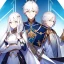 Placeholder: Twins, boy and girl, white hair, silver eyes, royal hall background