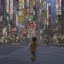 Placeholder: behind photo A young boy walking streets of megacities, tokyo post apocalyptic