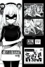 Placeholder: girl with demon mask in the middle of the room, line arts, manga cover, greyscale