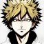 Placeholder: Detailed anime portrait of bakugo from my hero academia, gold hair and golden eyes, black suit, intricate details, full body portrait, keep head in frame, slight smile, black Japanese motif, concept art, highly detailed, digital painting, concept art, sharp focus, illustration, art by Yoji Shinkawa, WLOP and greg rutkowski and alphonse mucha and artgerm and yanjun Chen and Junji ito and Makoto Shinkai, HDR, octane render