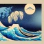 Placeholder: An astronaut floating in space surrounded by a halo of glowing jellyfish, done in the style of Hokusai's The Great Wave off Kanagawa