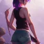 Placeholder: revy black lagoon, purple hair, black tank top, jean shorts, tribal sleeve left arm, portrait shinkai makoto, studio ghibli, studio key, madhouse anime studio, artgerm, lau rossdraws james jean marc simonetti pixiv