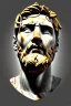 Placeholder: Ultra Realistic image, Roman sculpture, white marble material, Lionel Messi, gold Laurel leaves wreath, renaissance ornaments, one gold star in heart, sun ornament, blue marble background, chisel style, waist up portrait, emperor style, epic, celestial, cinematic lighting, God light, god rays, 4k resolution, smooth details, ornate details, soft lighting, unreal engine 5, art station, substance 3d.