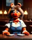 Placeholder: waitress woman with muppet mask that covers her entire head, retro style, Sesame Street style, smooth, unreal engine 5, god lights, ray tracing, RTX, lumen lighting, ultra detail, volumetric lighting, 3d.