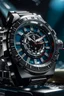 Placeholder: Generate a visually appealing scene of a Cartier Diver watch on a stable.cog, with reflections of surrounding elements on the watch case, emphasizing its polished finish and premium craftsmanship."