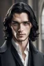 Placeholder: very handsome variation of Severus Snape, thirty years old, exceptionally good looking, black hair, hot, long black coat, white shirt, beautiful eyes, kit harrington