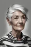 Placeholder: a beautiful European woman, in her 60s, short white hair, brown eyes, wearing a stripe black and white shirt, digital drawing, 4k