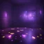 Placeholder: Hyper Realistic glowing-fireflies with purple neon patterns on the floor in a dark foggy room