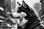 Placeholder: 1 cute Asian guy, Wednesday Adam in 8k anime cgi drawing style, Adam family them, neon effect, close picture, rain, highly detailed, high details, detailed portrait, masterpiece, ultra detailed, ultra quality, Chinese city, 1 black and white husky dog, monochrome, side view