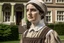 Placeholder: ww1 maid talking close-up standing up looking to the camera, ww1 mansion quarters background