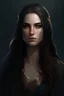 Placeholder: portrait of a 25 year old female antagonist, she is beautiful and has long dark hair, her appearance is like a greek goddess