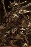 Placeholder: steampunk warrior robot with a big, complicated and detailed mechanical sword in a battlefield. Masterpiece, hyper detailed, details, battlefield, dramatic, dramatic lighting