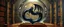 Placeholder: master oil painting by Escher and Giger, ancient library book obsidian chrome black serpent dragon inside huge transparent vase and with gold, master 3d models