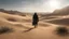 Placeholder: Desert landscape featuring an assassin walking through the sandy terrain, leaving intricate and detailed traces in the sand. Capture the natural sunlight during the day, highlighting the textures of the desert. Choose a realistic style with earth tones and sandy colors. Utilize high-quality digital rendering to bring out the intricate details of the assassin's journey, Golden Sand, Harsh Sunlight, Renowned Digital Artist, Realism with a Hint of Fantasy, Digital Painting, Illustration, Warm Earth