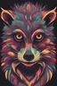 Placeholder: rendering of angry human-like raccoon; psychedelic color scheme