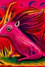 Placeholder: A magenta poison elemental skunk designed in Kuna molas painted by Max Ernst