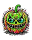 Placeholder: vector t-shirt art ready to print colorful graffiti illustration of a Halloween pumpkin, cute, action shot, vibrant color, punk, high detail, white background