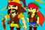 Placeholder: Cartoony and muscular Captain Jack Sparrow, Legend Of Zelda: Wind Waker style, stylized, colorful, adventurous.