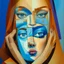 Placeholder: a painting of a woman's face with blue eyes, a cubist painting by Elizabeth Murray, behance, cubism, picasso, cubism, art