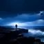 Placeholder: Ultra realistic, cinematic shot of a person standing on the edge of a cliff during a storm, looking out over turbulent seas with dark clouds swirling overhead. The figure is small compared to the vastness of the storm, symbolizing life's overwhelming challenges, yet they stand firm. Lightning illuminates the scene, creating a dramatic, intense atmosphere. Natural light. National Geographic style.