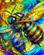Placeholder: Fantasy Art Nouveau Watercolor close up macro of a bumblebee. bright vivid pretty colours. some purples. steampunk
