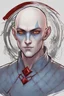 Placeholder: Generate me a normal human male D&D character with blue skin, red eyes, and is bald. The background should be a solid white.