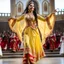 Placeholder: azeri female full bdy with traditional dance clothing in modern stage in a royal hall