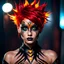 Placeholder: Futuristic red-haired Latina fire sorceress, emo short spiky haircut, Hollywood's hottest racks, dark eyeshadow, alluring sensual and mysterious, wild facepaint