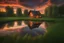 Placeholder: small pond beside the beautiful small house, stunning sunset,early evening, wild clouds,ultradetailed, insane resolution,,8k, hdr