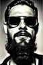 Placeholder: Artistic photo in the audacius style of Jill Greenberg, of man with a luxurious and striking style, abundance of jewelry, oversized sunglasses, neat black beard, feminine manirism, prints, desafiant, extravagant, barroque escene , impasto style with thick texture