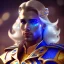 Placeholder: Handsome galactic knight, glitter blue and white prince suit with jewels, long blond hair, blue eyes, cinematic lights, unreal engine 5, 4k, high details