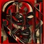 Placeholder: An abstract art masterpiece by Ray Johnson, depicting the concept of nyctophobia (fear of the dark). The illustration is a mind-bending, composition in warm colors, with crimson and dark shades dominating the piece. The 2D artwork showcases a unique blend of sharp geometric shapes and precise lines and dashes, creating an otherworldly futuristic atmosphere.