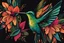 Placeholder: a painting of a hummingbird on a black background, a digital painting, by Jason Benjamin, shutterstock, colorful vector illustration, mixed media style illustration, epic full color illustration, mascot illustration