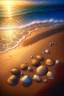 Placeholder: magic sea, beach with sand, shells, realistic, professional photo, 4k, top view, sanset