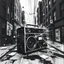 Placeholder: dirty back streets ghettoblaster abstract particles waves length sonic capacity black and white cube