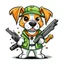 Placeholder: Create a professional cartoon design featuring an adorable dog with guns. Ideal for both dog lovers and firearm enthusiasts, this humorous design is a perfect way to stand out in a crowd. It boasts high quality, vibrant colors, and a white background, making it eye-catching and distinctive.