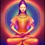 Placeholder: beautiful girl in lotus pose folded hands in prayer doing meditation , colorful background