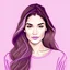 Placeholder: 2d Illustration of a 25 year old beautiful American woman, front view, flat single light purple color background