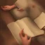 Placeholder: calm elf in brown suit reading a pompous book, fantasy character art