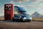 Placeholder: A Tesla 'Semi' (semi truck) is parked, near the 'Devils Tower' in Wyoming. (CINEMATIC, WIDE ANGLE LENS, PHOTO REAL)