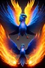 Placeholder: lonely, blue phoenix, flaming wings, beautiful, smooth, flying, graceful