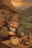 Placeholder: [coffee] In the Inn, the smiling hobbit worked behind the bar. Though small in stature, none was more joyful in service. His eyes, bright as sunrise and always upturned in mirth, inspected beans from distant lands. From the machine poured drinks like liquid gold. Each shot drew from him a chuckling sniff, scents of exotic hills filling his head. With care he textured cream, lips still smiling as lofty peaks crowned. Patrons gathered round pots steaming, laughter echoing as in a hobbit-h