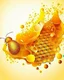 Placeholder: honeycombs and honey splashes design template