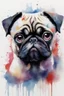 Placeholder: A portrait of a pug by Agnes Cecile by Willem Haenraets, loose watercolour, pastel, chalk, wet on wet and splattering techniques, centred, perfect composition, abstraction,